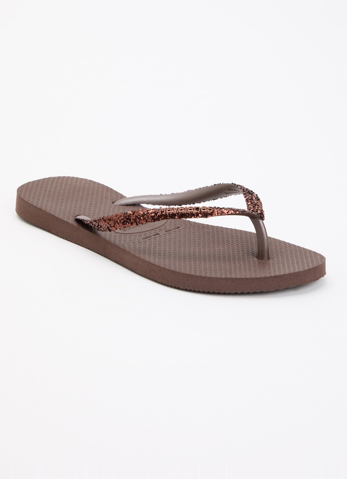 Havaianas Slim slipper met glitter - voorkant 3 donkerbruin