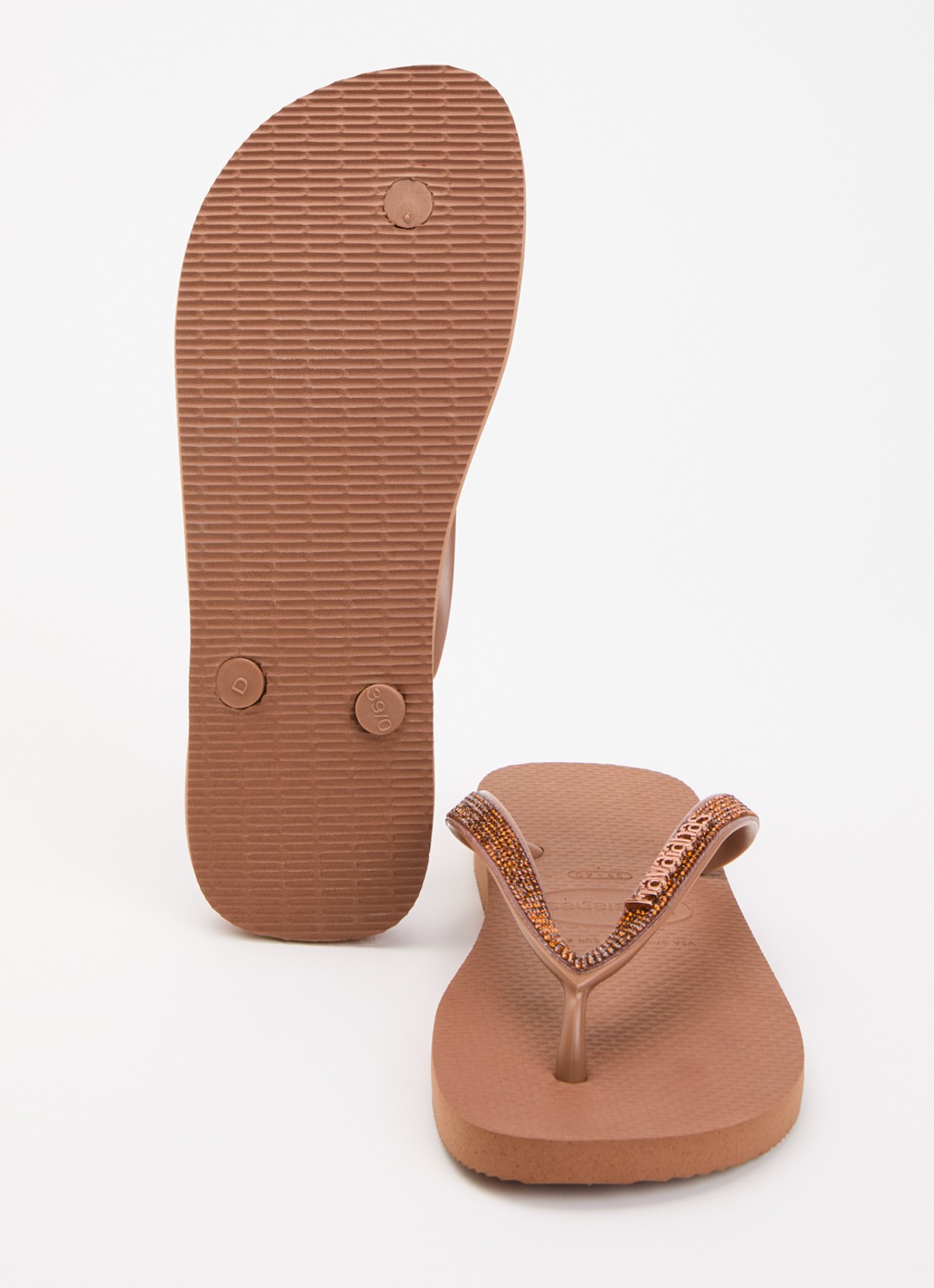 Havaianas Top Glow slipper met glitter en logo - detail roestbruin