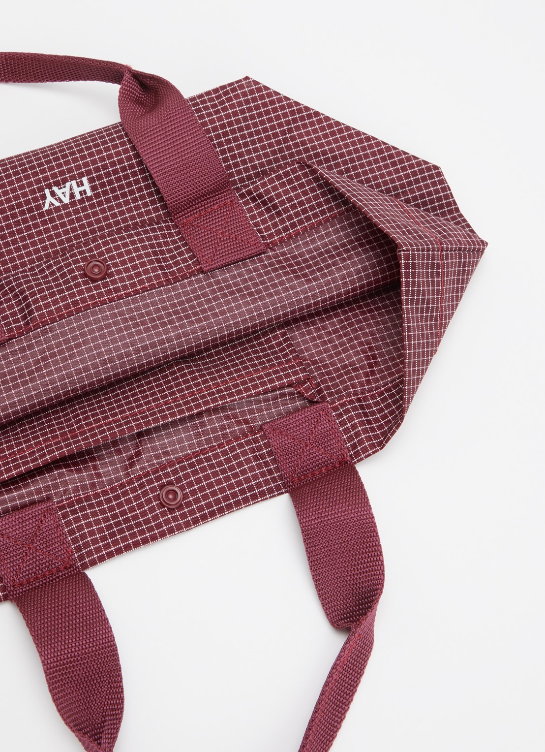 Hay Grid Everyday Mini shopper met ruitdessin - detail donkerrood