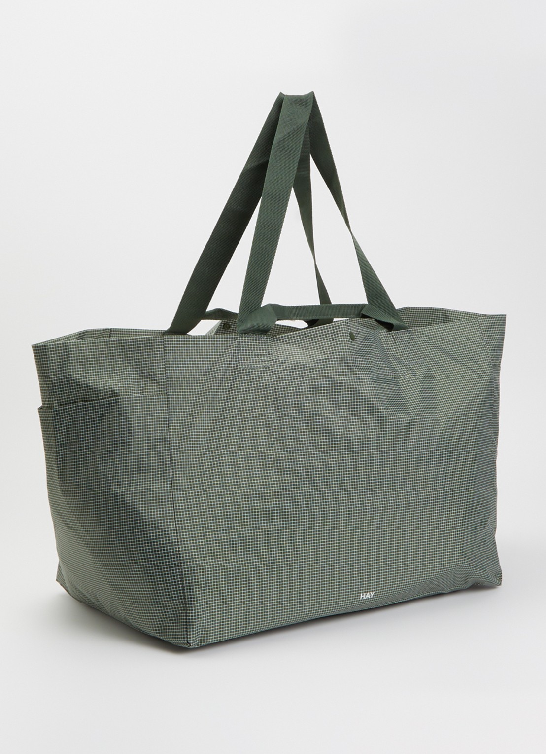 Hay Grid L shopper met ruitdessin en water afstotende coating - achterkant donkergroen