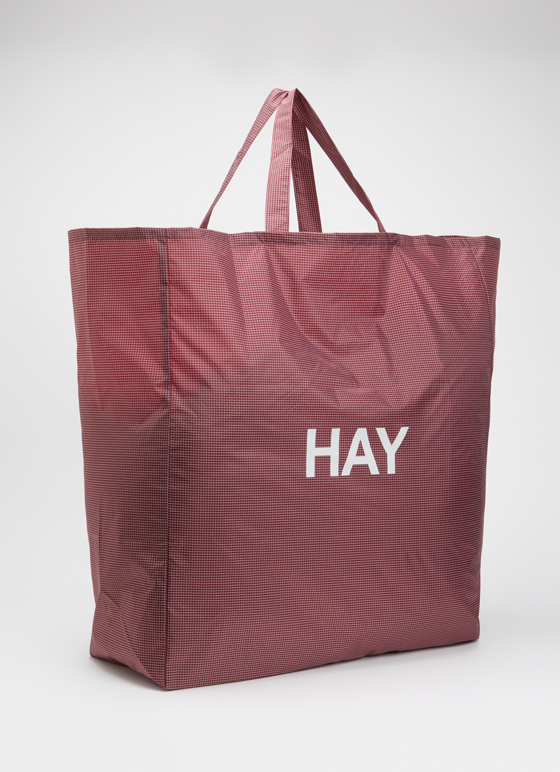 Hay Grid XL shopper met ruitdessin en logo - achterkant 2 donkerrood