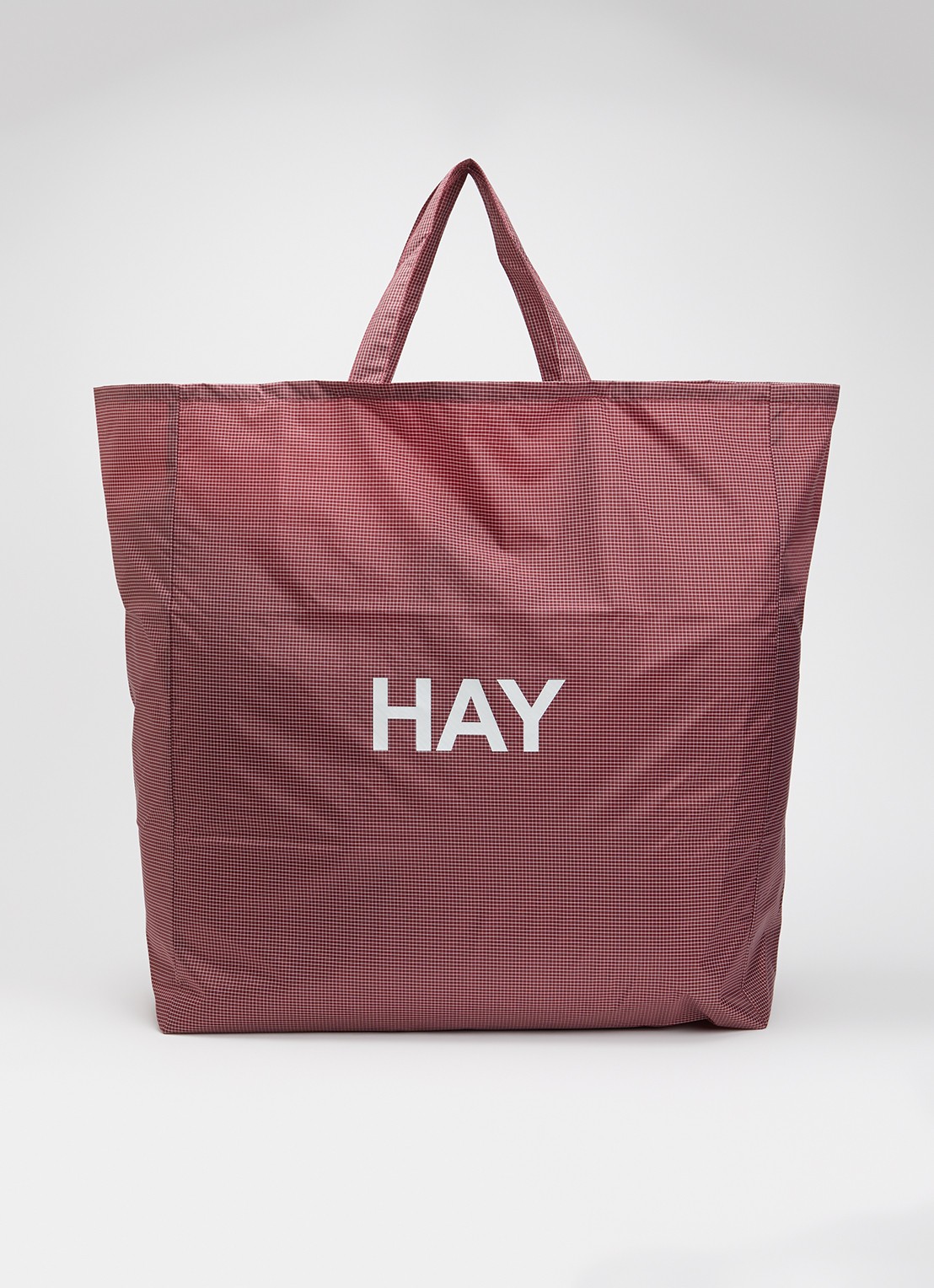 Hay Grid XL shopper met ruitdessin en logo - voorkant donkerrood