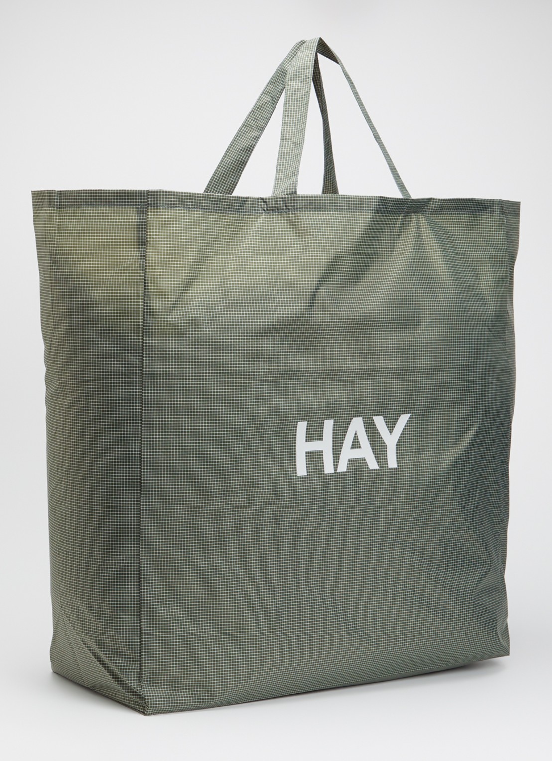 Hay Grid XL shopper met ruitdessin en logo - achterkant donkergroen