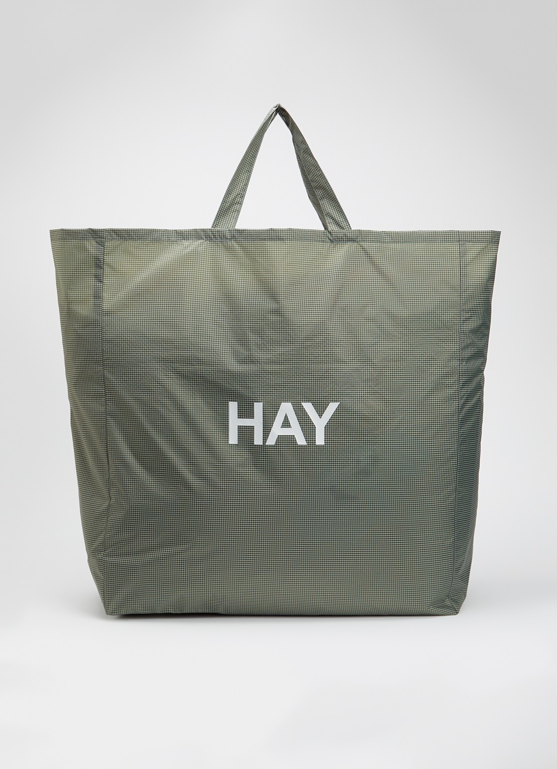 Hay Grid XL shopper met ruitdessin en logo - voorkant 2 donkergroen