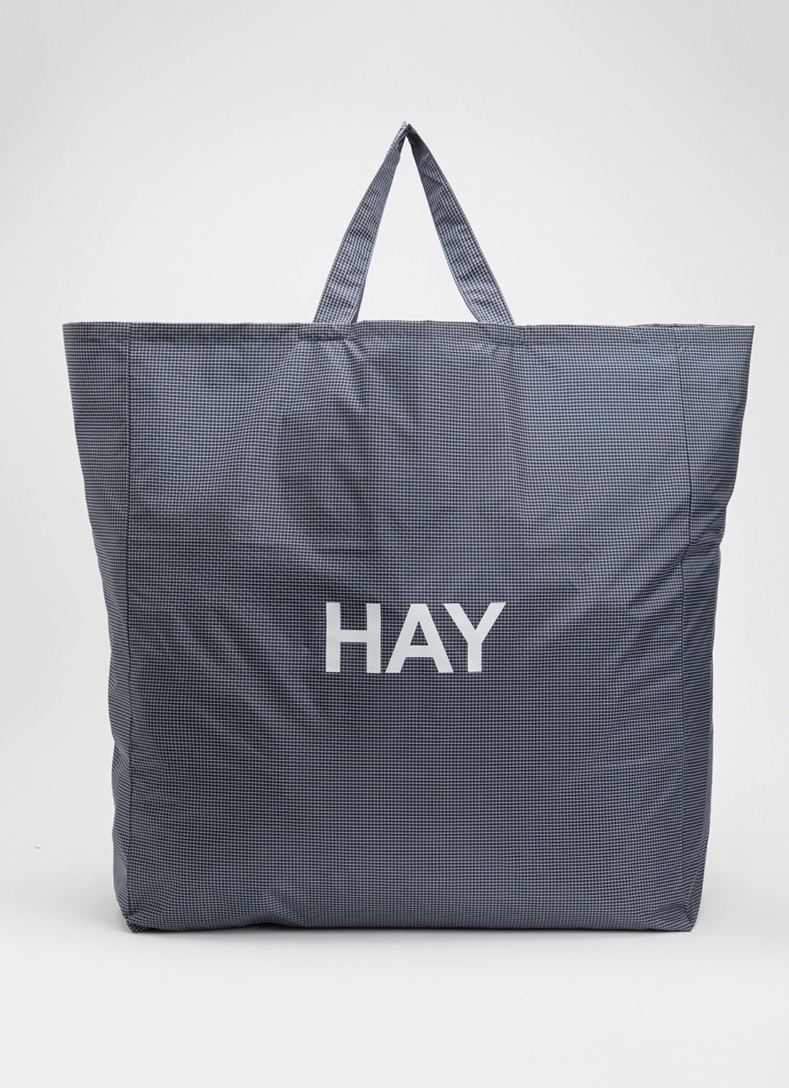 Hay Grid XL shopper met ruitdessin en logo - voorkant 2 donkerblauw
