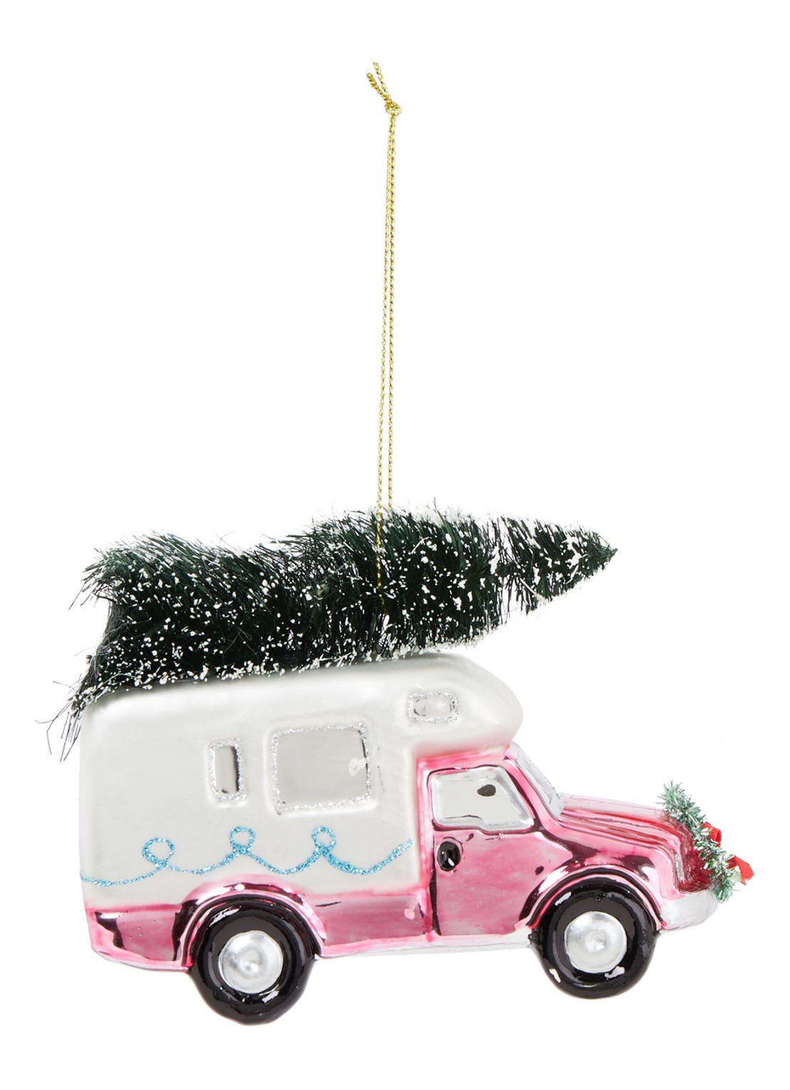 HD Collection Camper kersthanger 10 cm - voorkant 2 roze