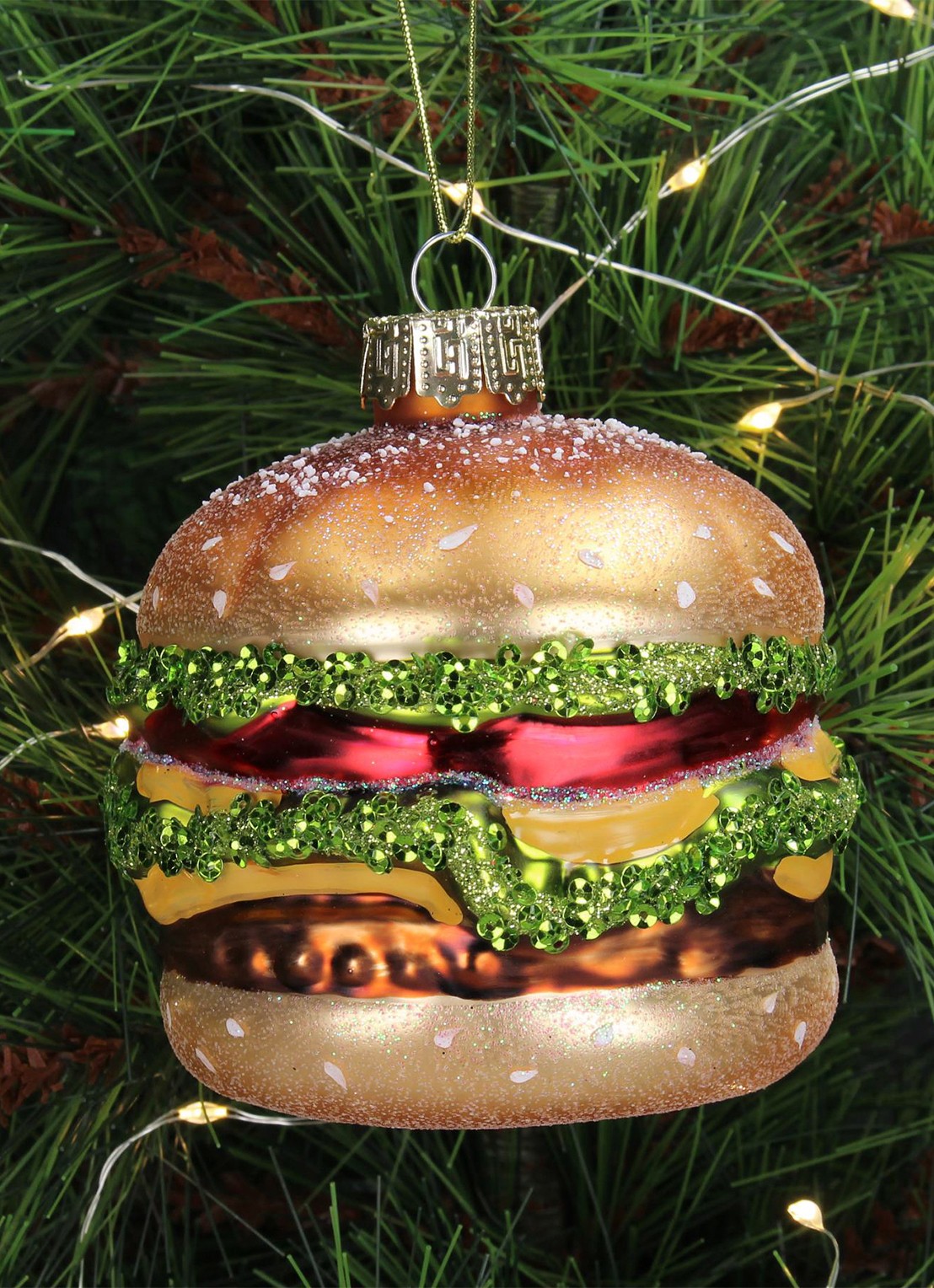 HD Collection Hamburger kersthanger 10 cm - voorkant 3 bruin