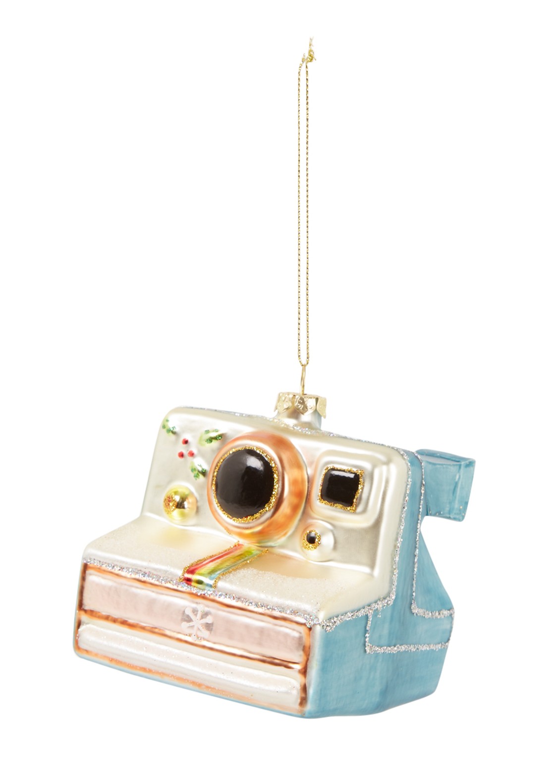 HD Collection Polaroid Camera kersthanger 8 cm - voorkant lichtblauw