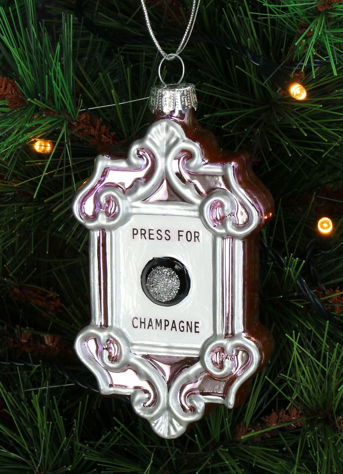 HD Collection Press for Champagne kersthanger 12 cm - voorkant 3 paars