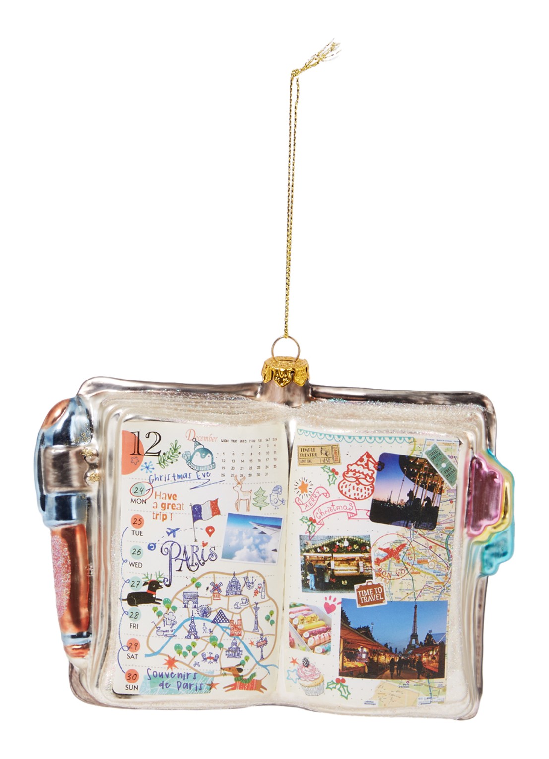HD Collection Reisdagboek kersthanger 14 cm  - voorkant 2 multicolor