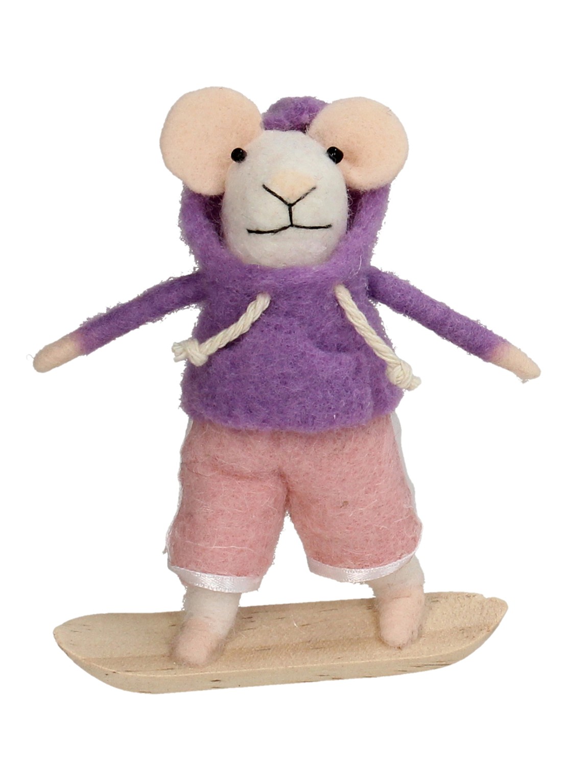 HD Collection Snowboardende Muis kersthanger 11,5 cm - voorkant 3 lila