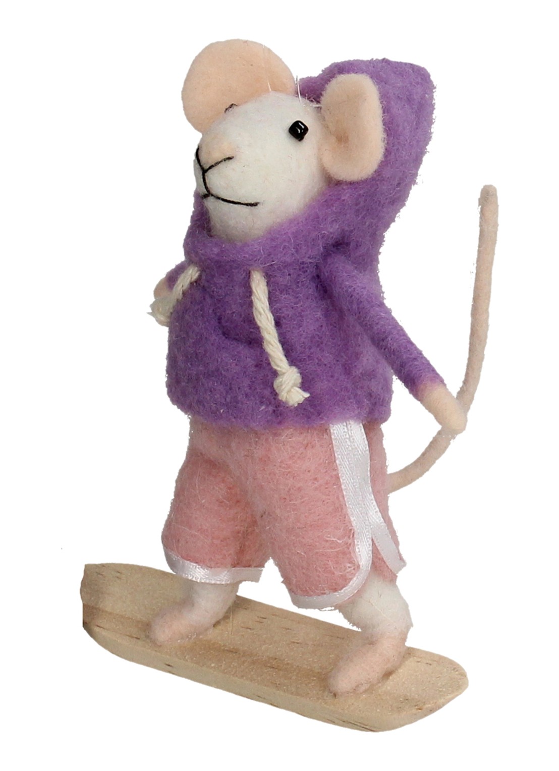 HD Collection Snowboardende Muis kersthanger 11,5 cm - voorkant 4 lila