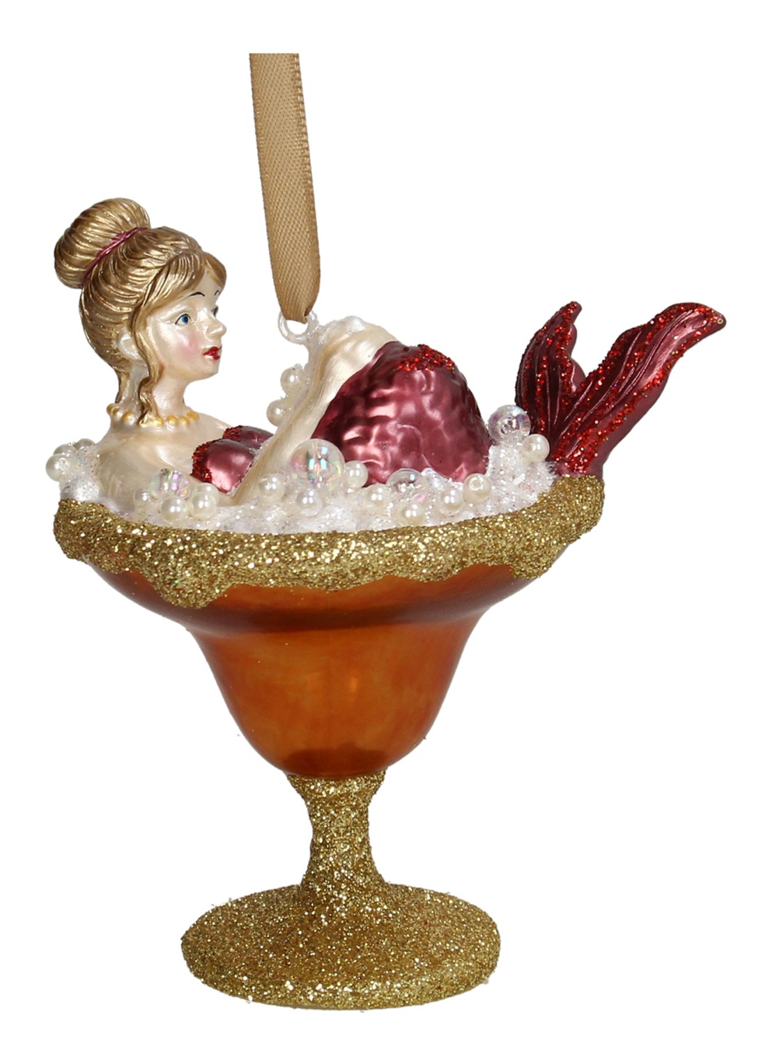 HD Collection Zeemeermin Cocktail kersthanger 11,4 cm - voorkant 2 goud