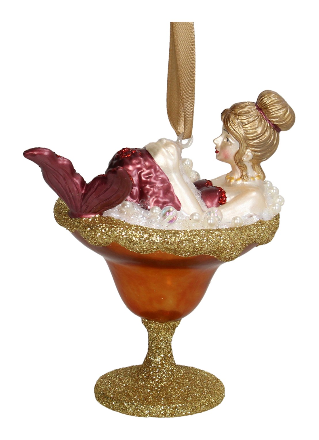 HD Collection Zeemeermin Cocktail kersthanger 11,4 cm - voorkant 3 goud