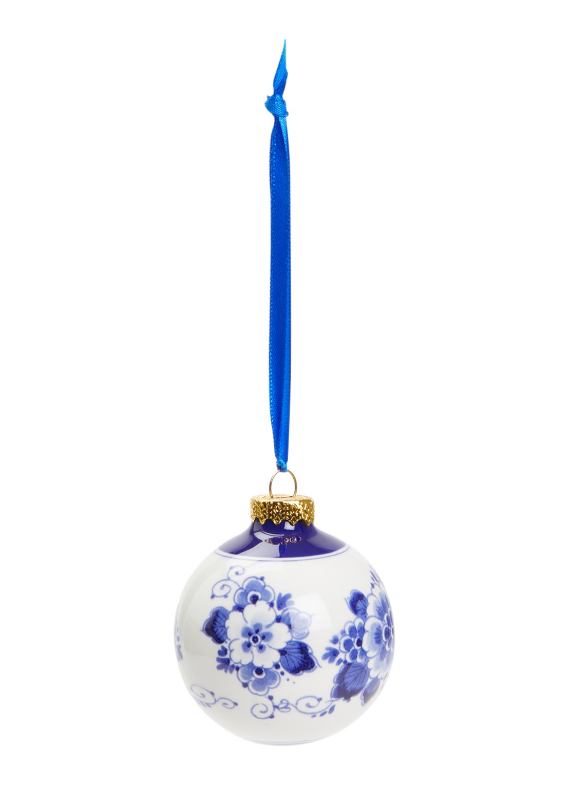 Heinen Delfts Blauw Amsterdamse Grachtenpandjes kerstbal 7 cm - voorkant gebroken wit