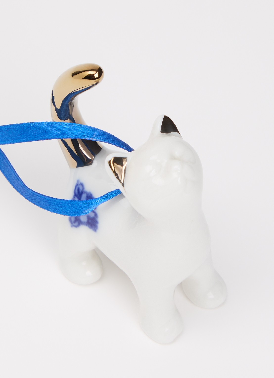 Heinen Delfts Blauw Bedelende Kat kersthanger 6,5 cm - detail 2 gebroken wit