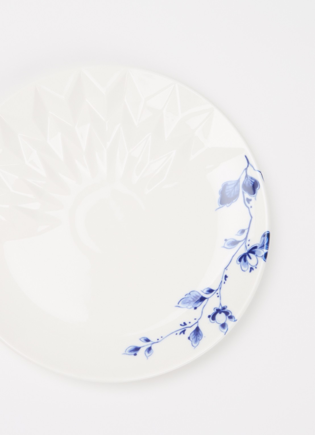 Heinen Delfts Blauw Blauw Vouw gebaksbordje 18 cm - detail wit