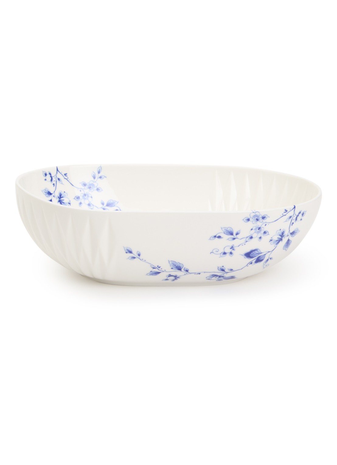 Heinen Delfts Blauw Blauw Vouw saladeschaal 32 cm  - voorkant wit