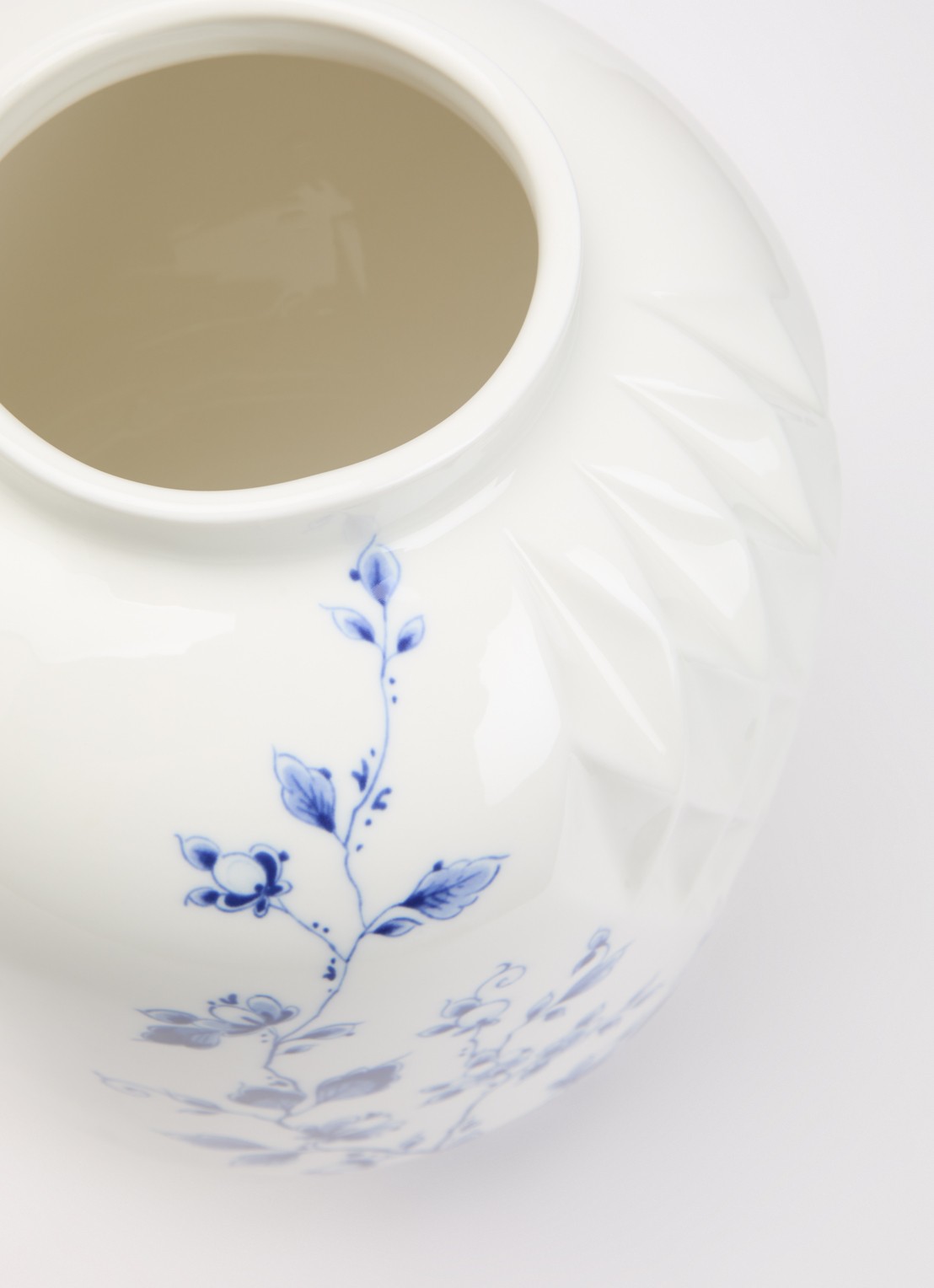 Heinen Delfts Blauw Blauw Vouw vaas 25 cm - voorkant 2 wit