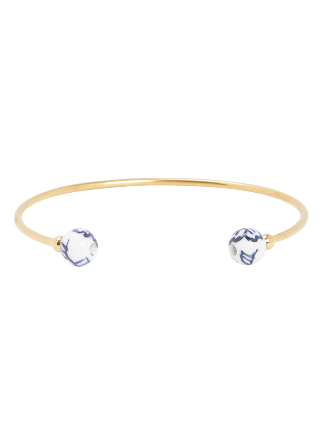 Heinen Delfts Blauw Bloem bangle - voorkant goud