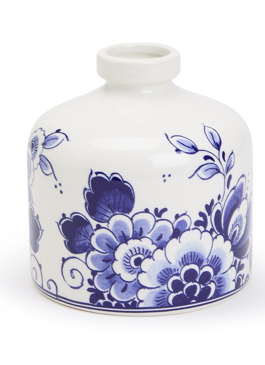 Heinen Delfts Blauw Bloem vaas 13 cm - voorkant blauw
