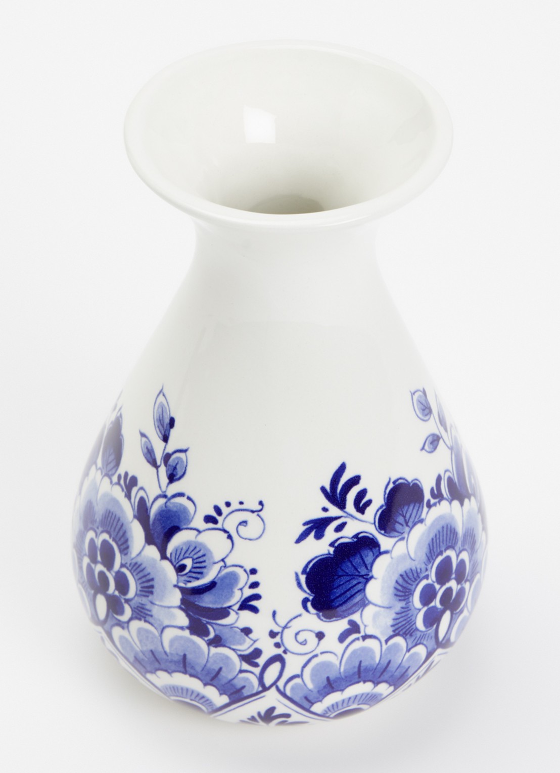 Heinen Delfts Blauw Bloem vaas 14 cm  - voorkant 2 blauw