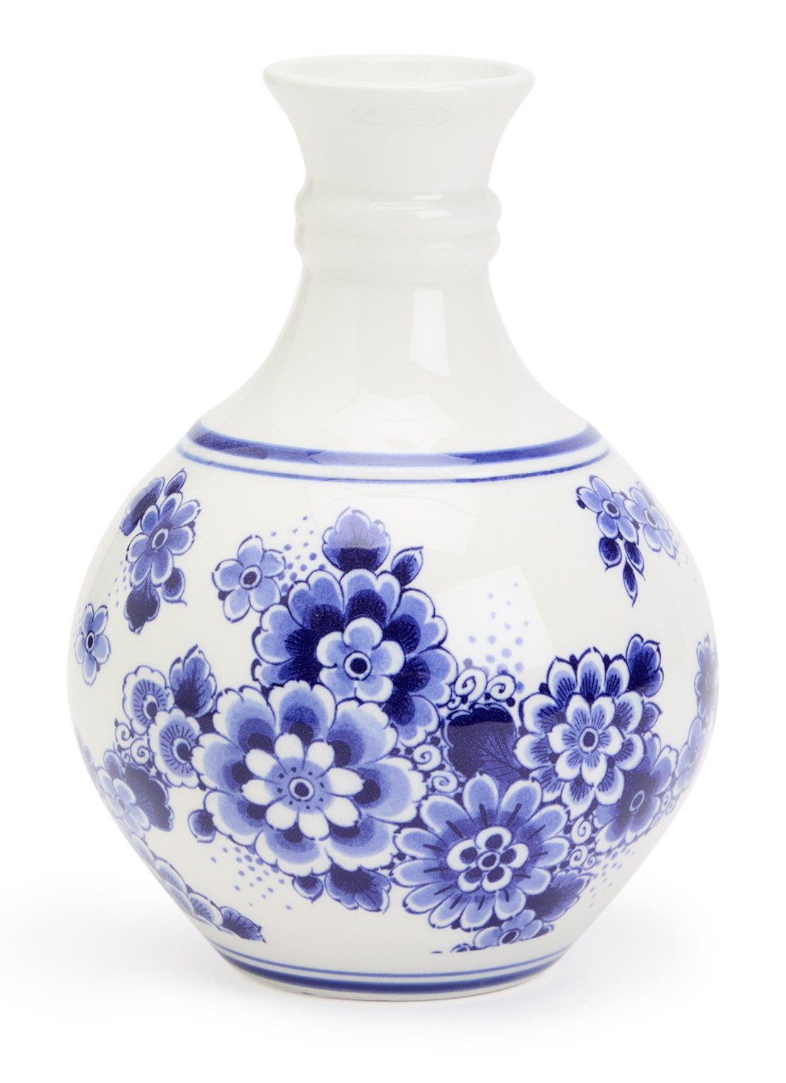 Heinen Delfts Blauw Bloemen vaas 15 cm - voorkant blauw