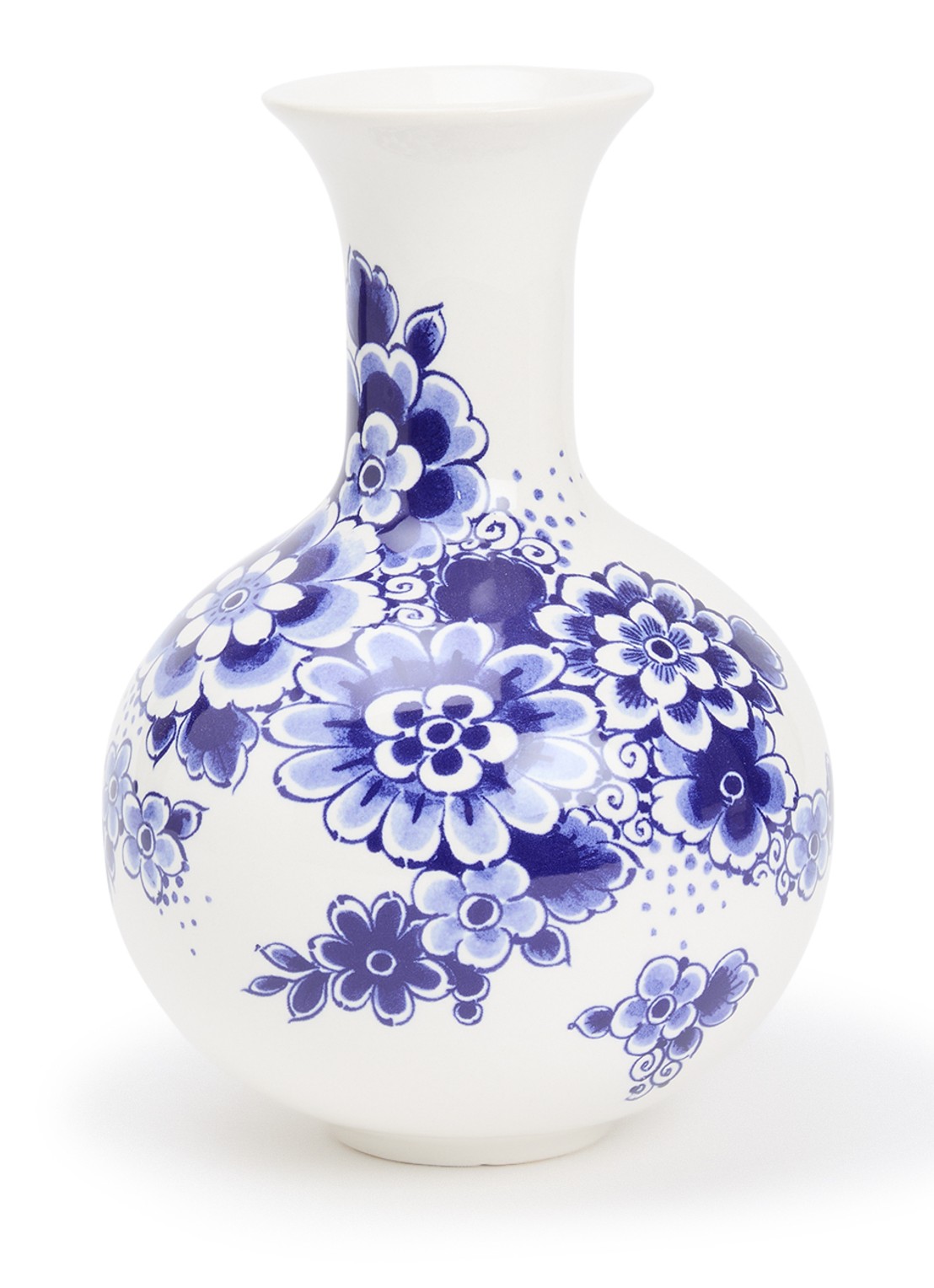 Heinen Delfts Blauw Bloemen vaas 20 cm - voorkant blauw