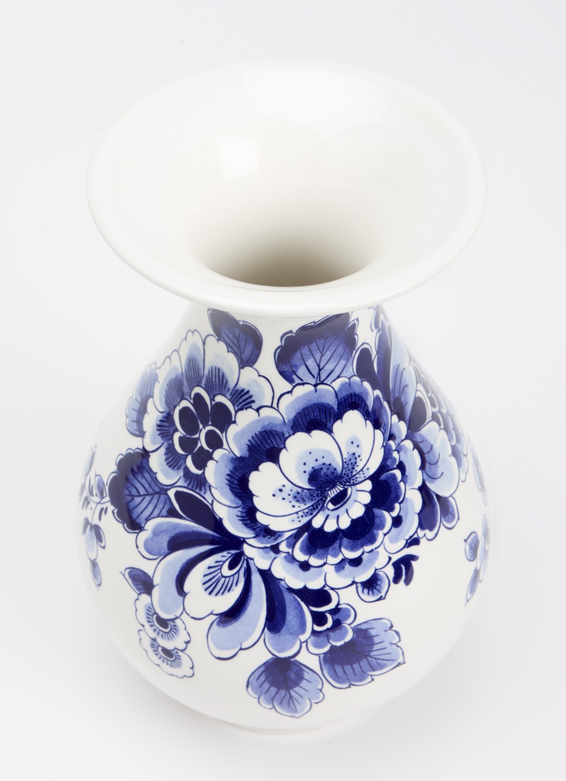 Heinen Delfts Blauw Bloemen vaas 23 cm - voorkant 2 blauw