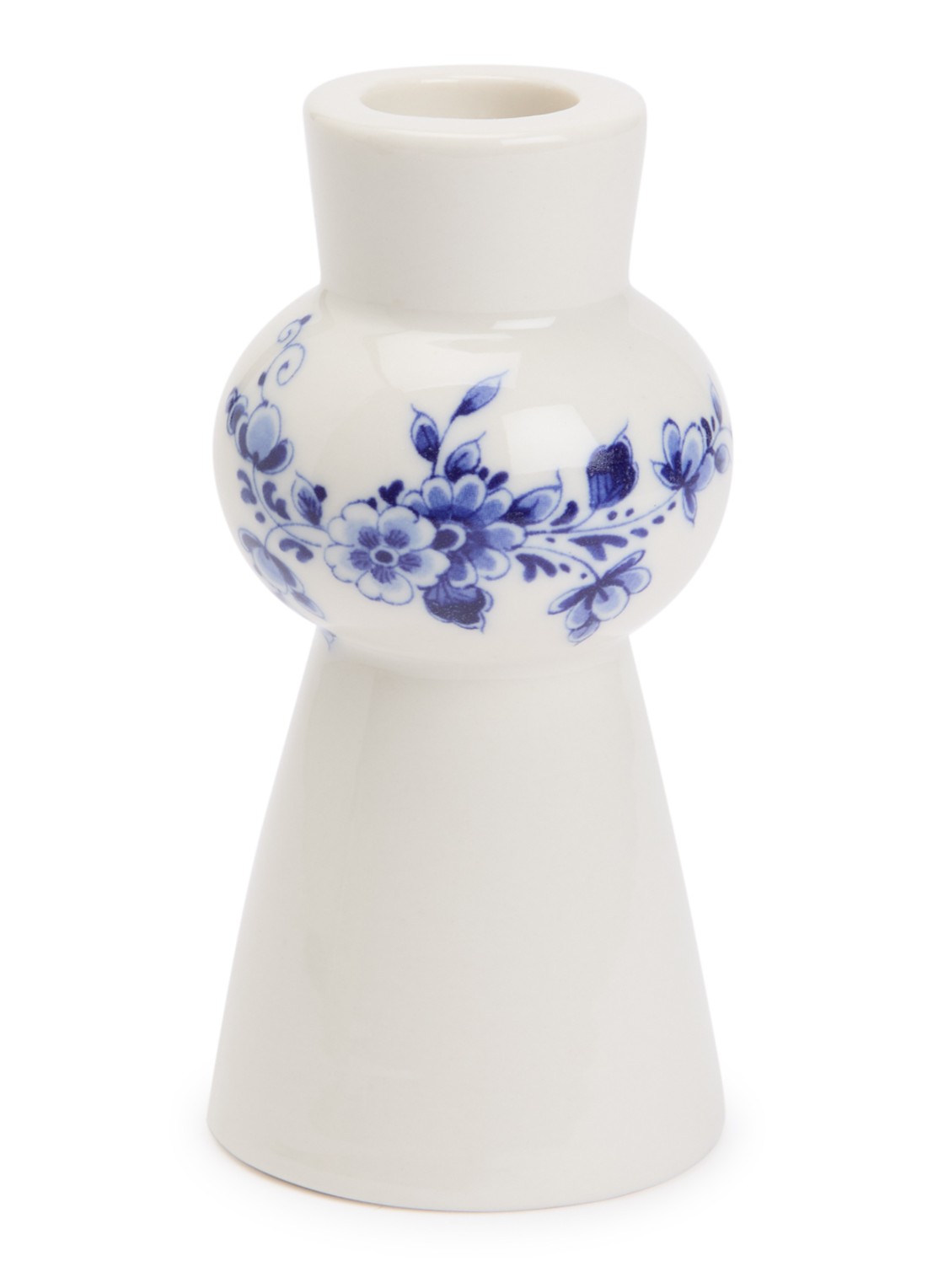 Heinen Delfts Blauw Bol kandelaar 11 cm - voorkant blauw