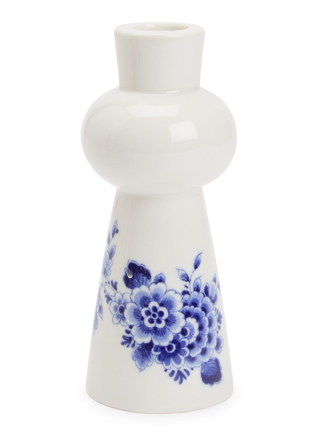 Heinen Delfts Blauw Bol kandelaar 14,5 cm - voorkant blauw