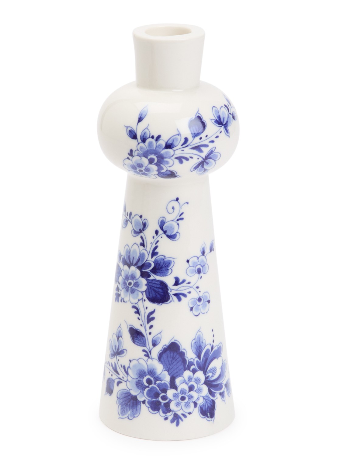 Heinen Delfts Blauw Bol kandelaar 19 cm - voorkant blauw