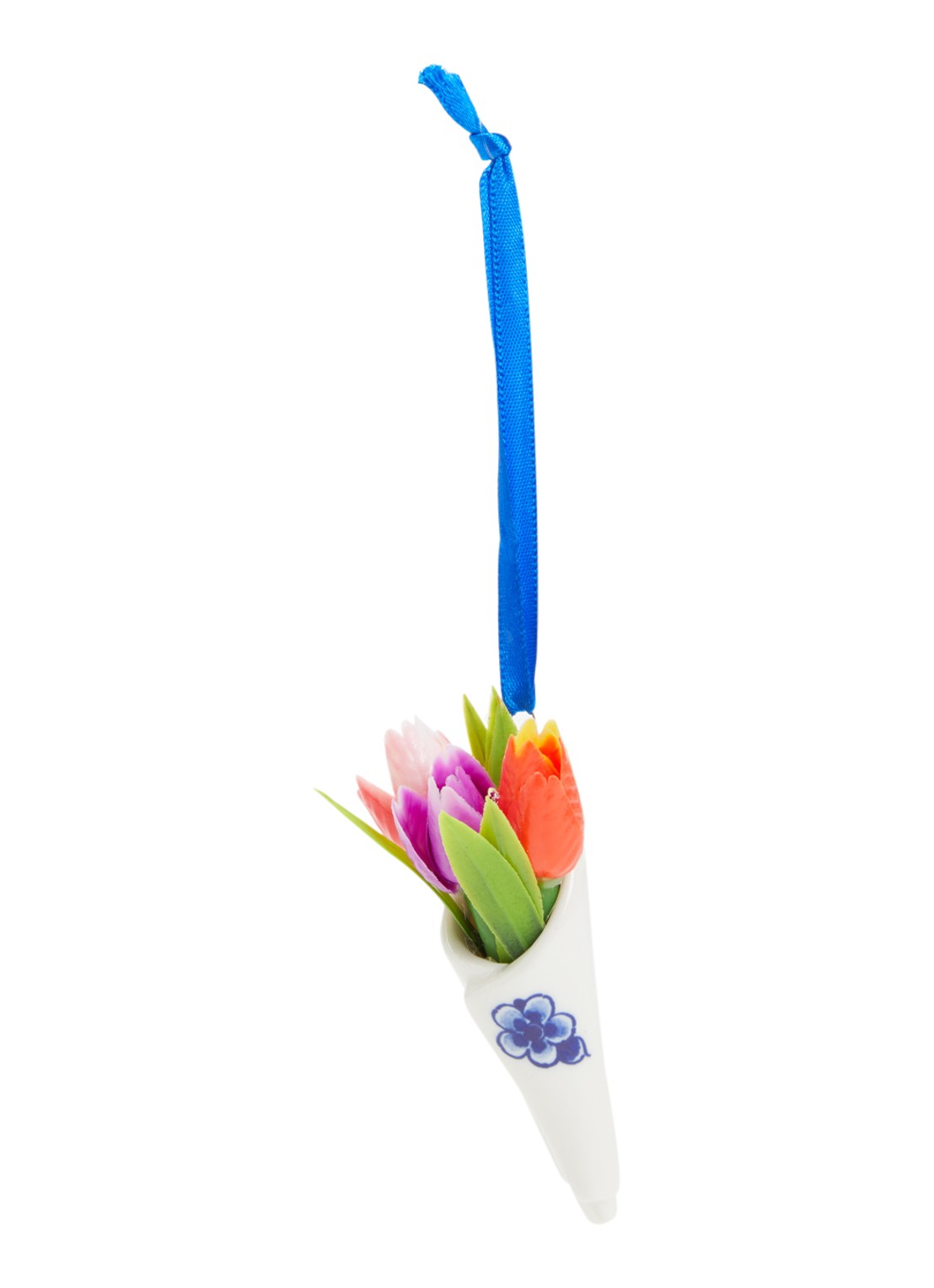 Heinen Delfts Blauw Bosje Tulpen kersthanger 9,5 cm - voorkant 2 gebroken wit
