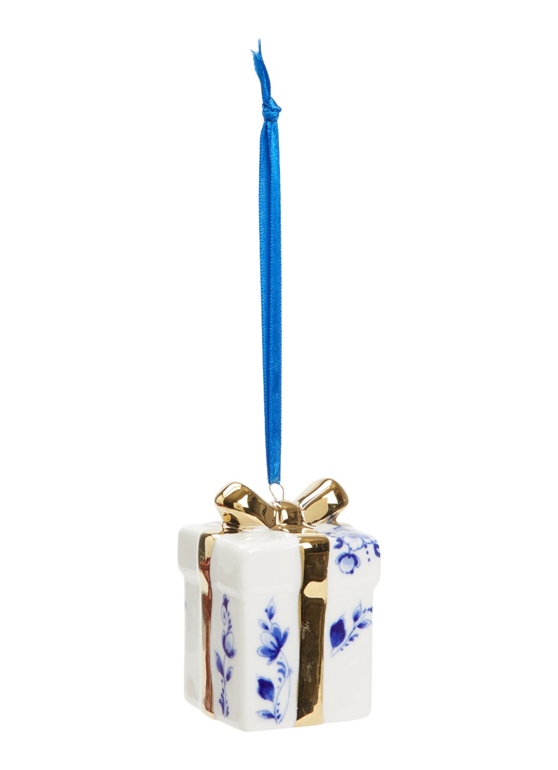 Heinen Delfts Blauw Cadeautje kersthanger 6,5 cm - voorkant 2 gebroken wit