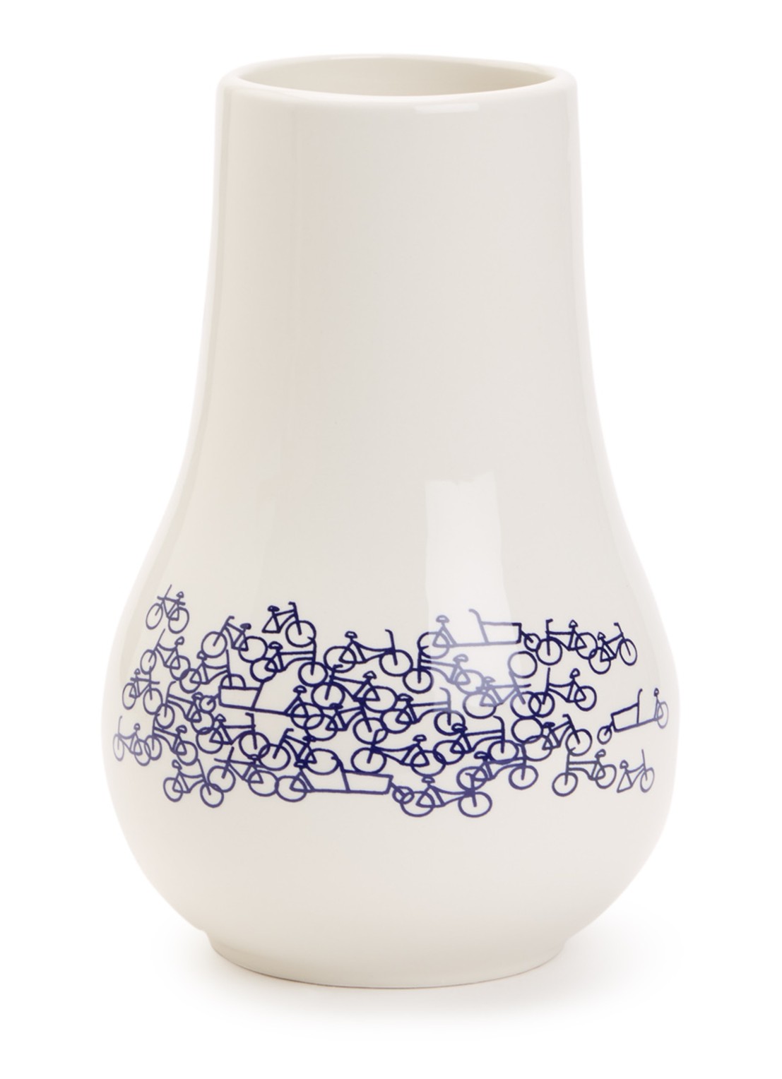 Heinen Delfts Blauw De Blauwe Fiets nr.1 vaas 21 cm - voorkant wit