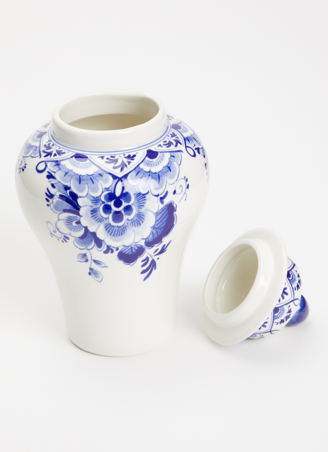 Heinen Delfts Blauw Dekselpul vaas 20 cm - voorkant 2 blauw