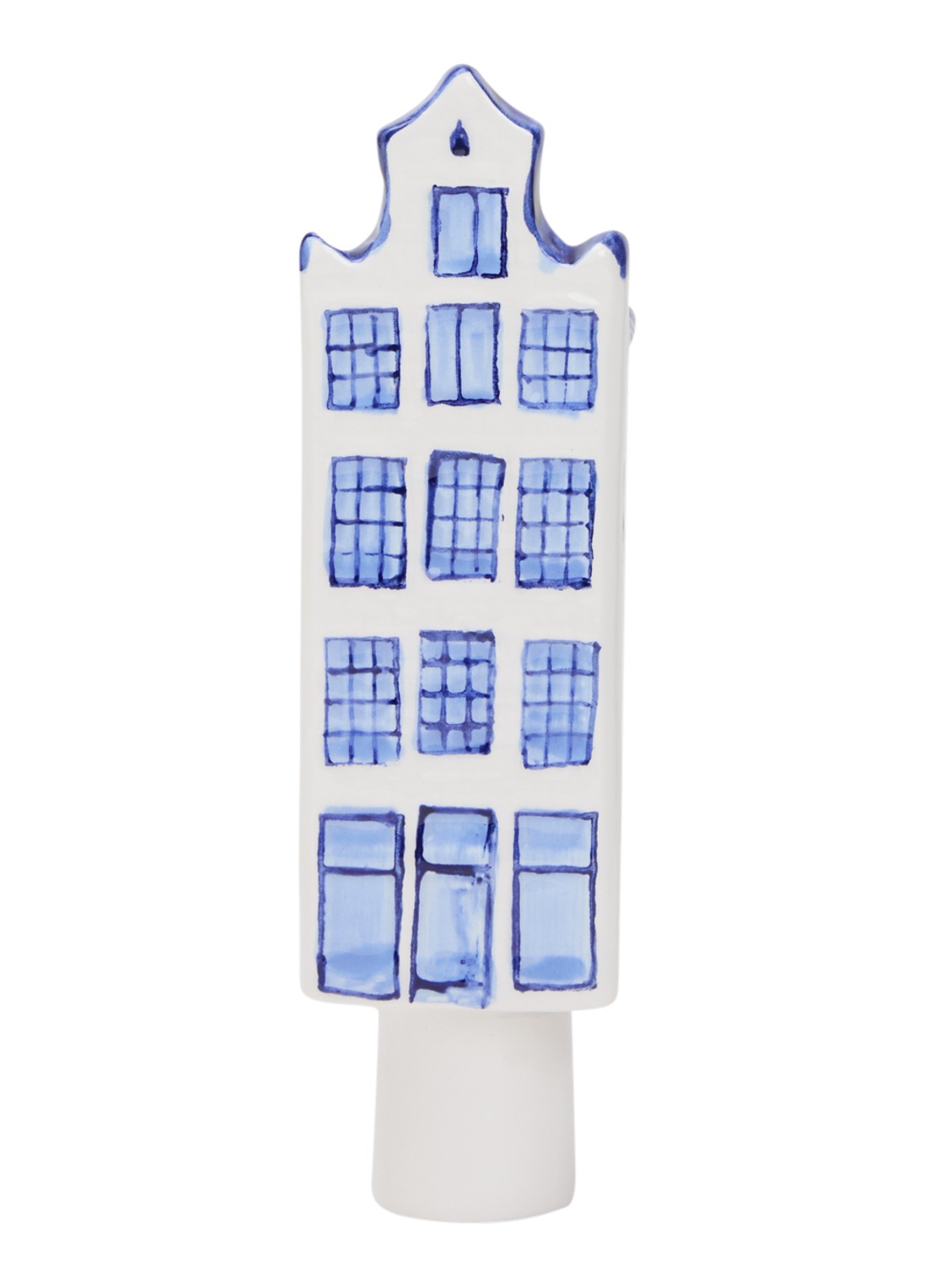 Heinen Delfts Blauw Delfts Blauw Huisje piek 19 cm - voorkant gebroken wit