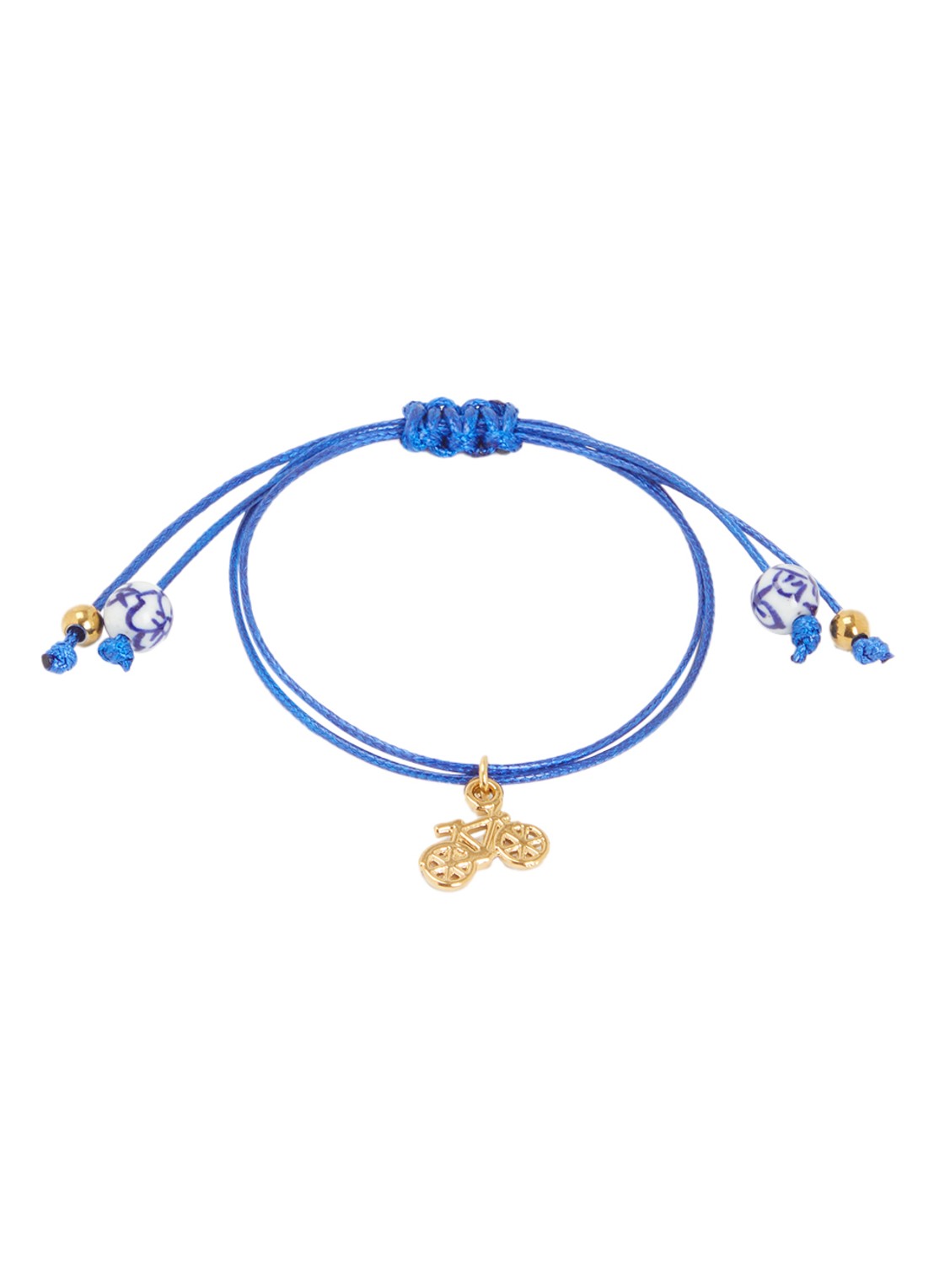 Heinen Delfts Blauw Fiets armband met hanger - voorkant blauw