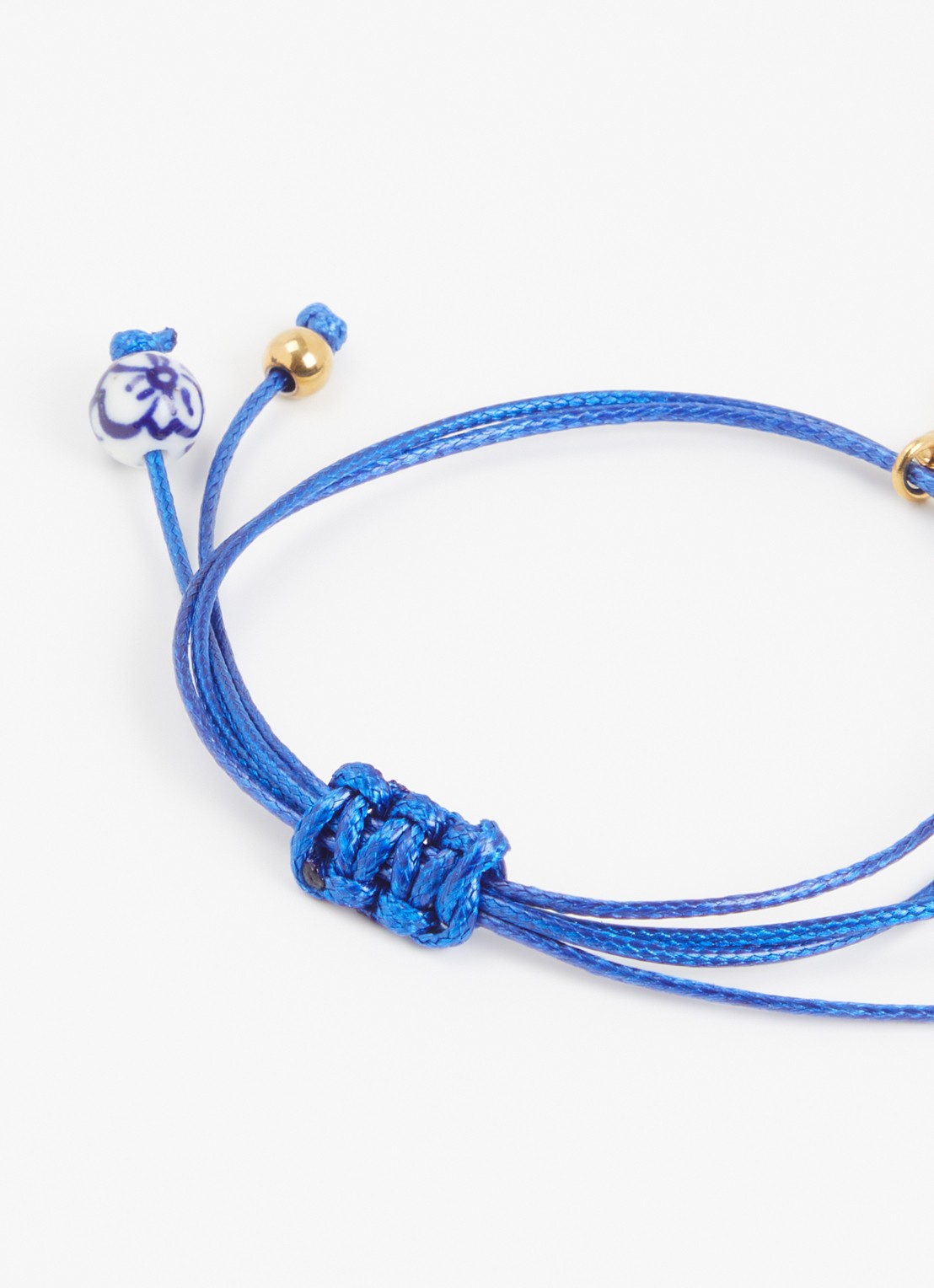 Heinen Delfts Blauw Fiets armband met hanger - voorkant 2 blauw