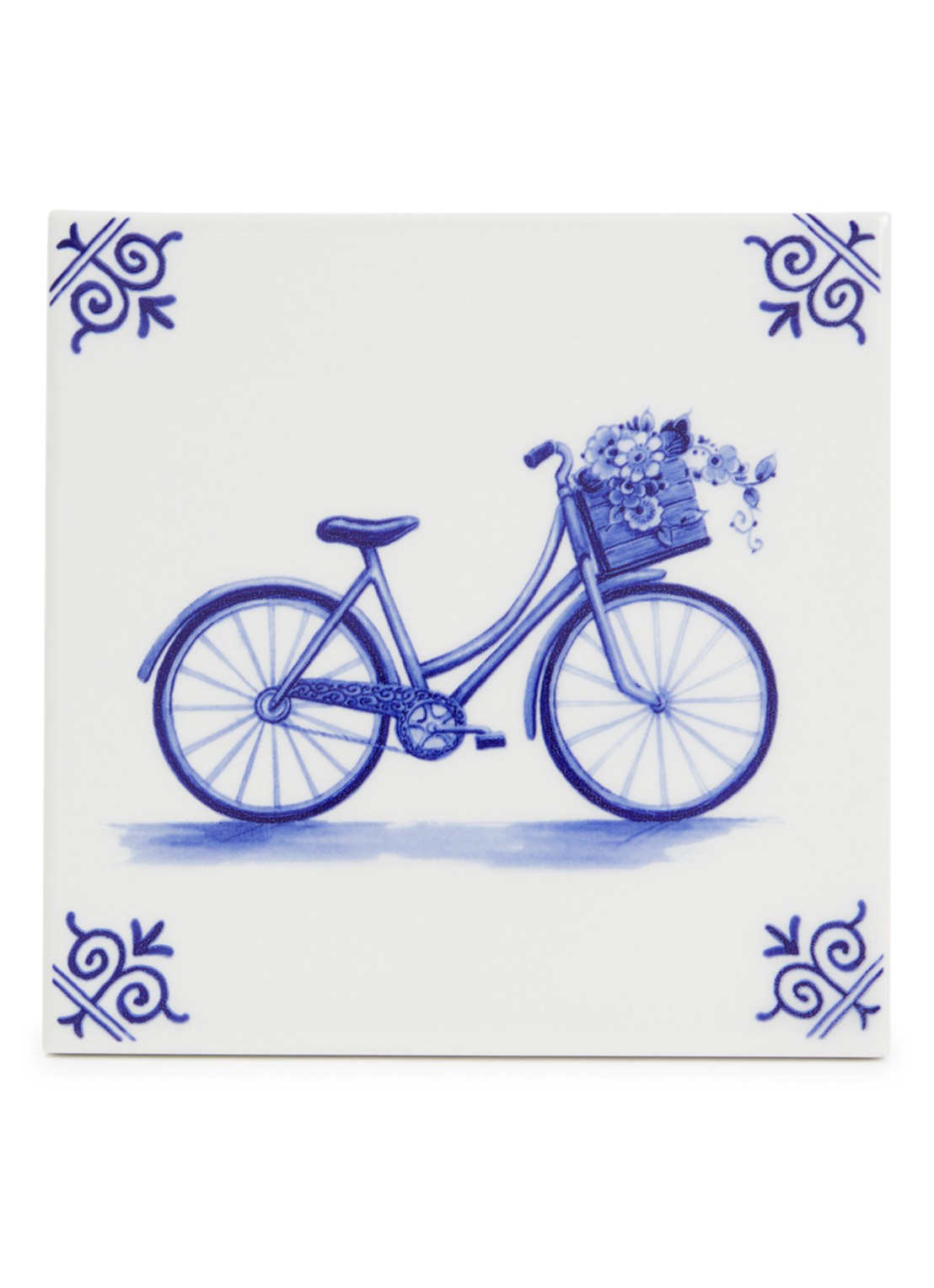 Heinen Delfts Blauw Fiets wandtegel 13 cm - voorkant blauw