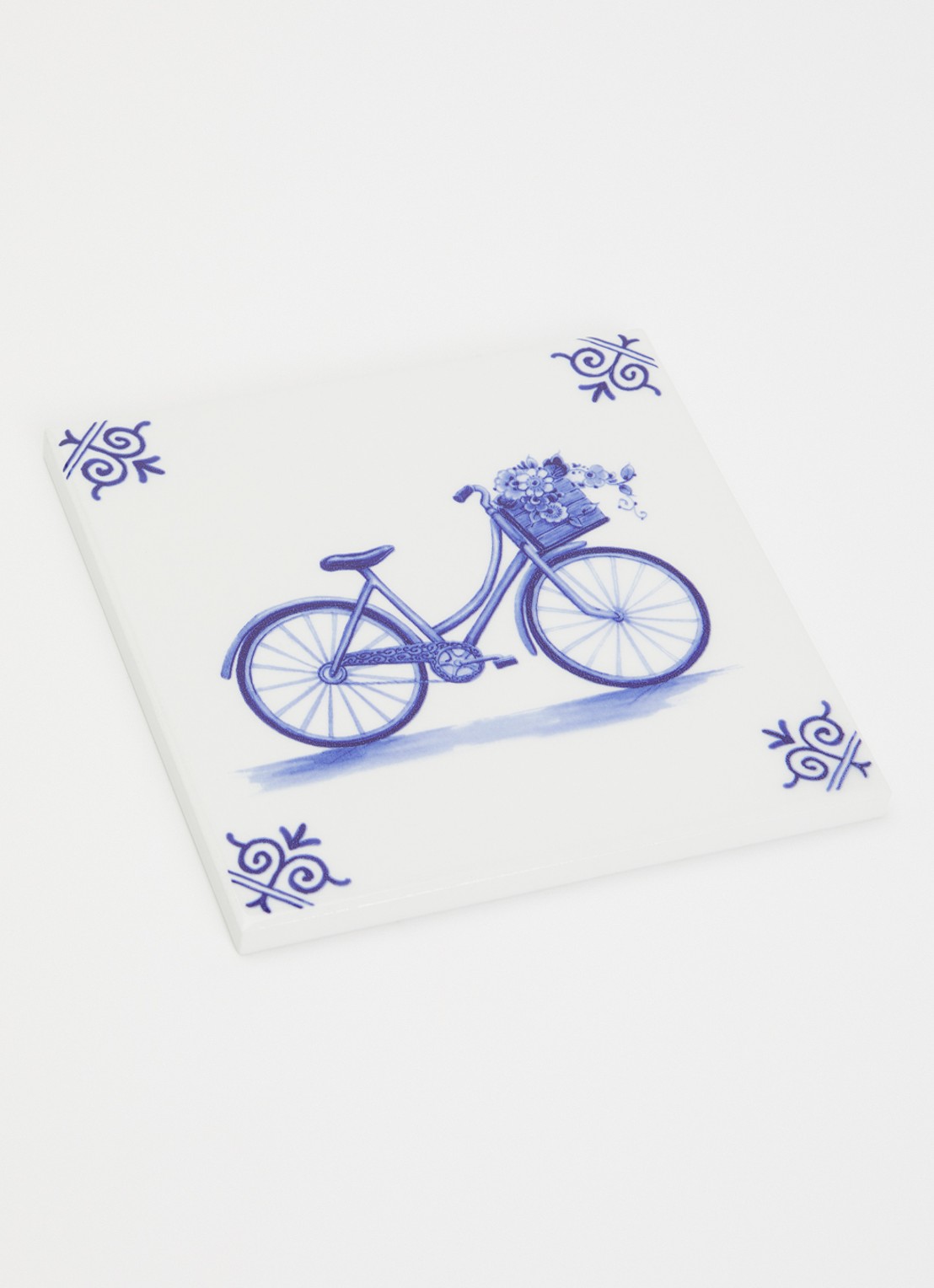 Heinen Delfts Blauw Fiets wandtegel 13 cm - voorkant 2 blauw