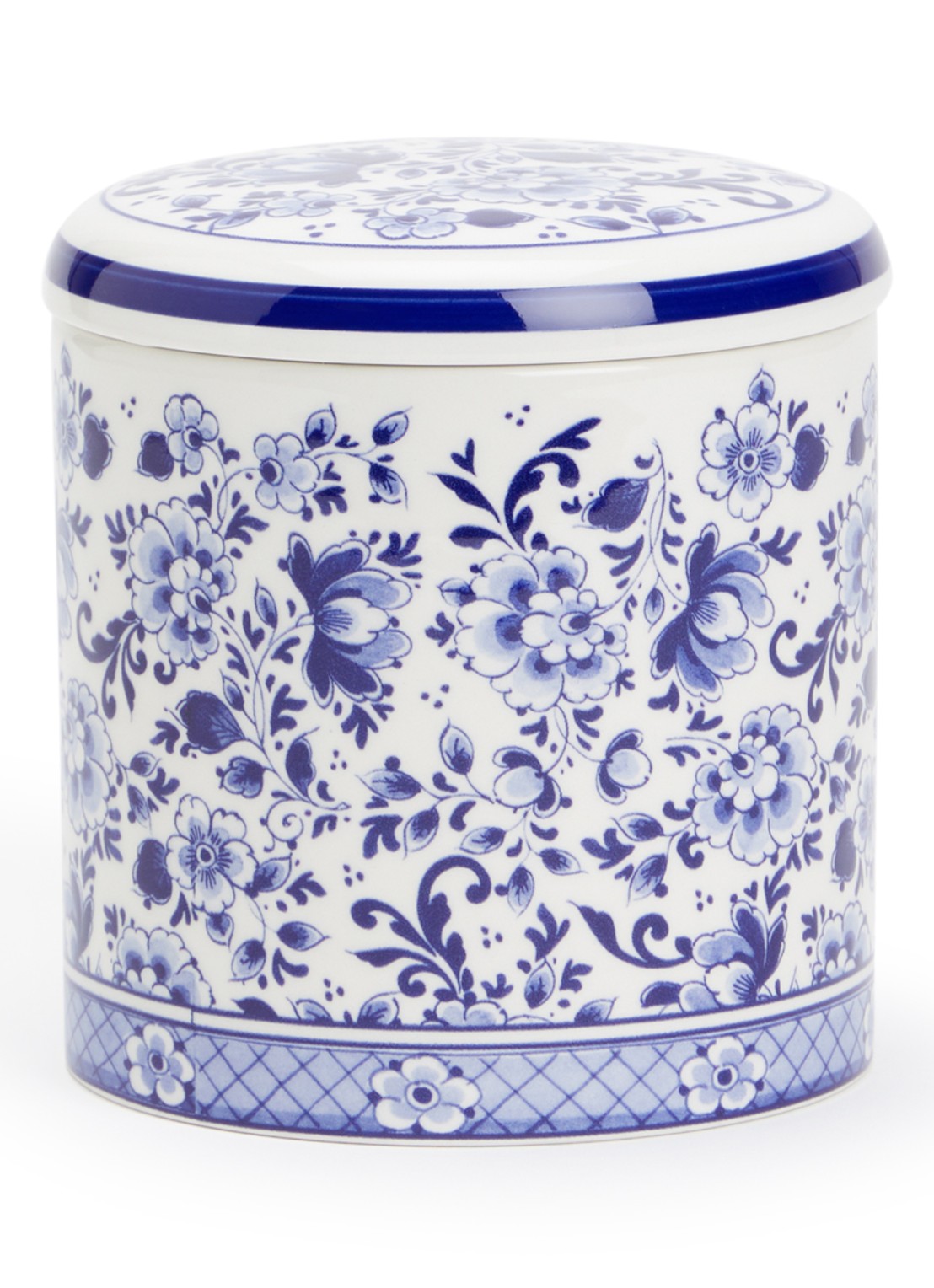 Heinen Delfts Blauw Flowers voorraadpot - voorkant blauw