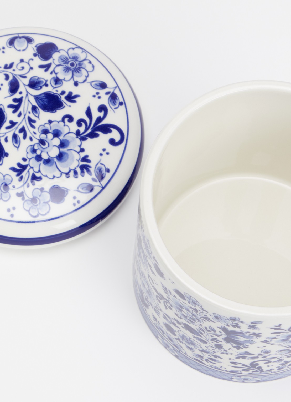Heinen Delfts Blauw Flowers voorraadpot - voorkant 2 blauw