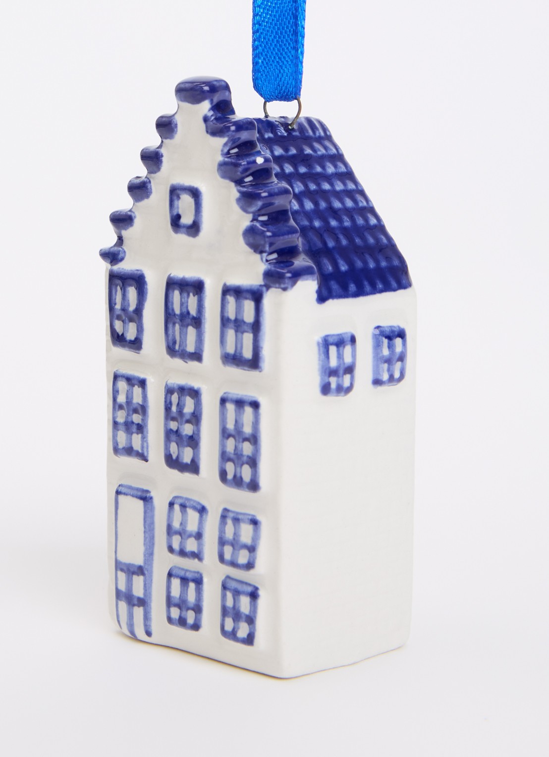 Heinen Delfts Blauw Grachtenhuisje kersthanger 7,5 cm - detail 3 blauw