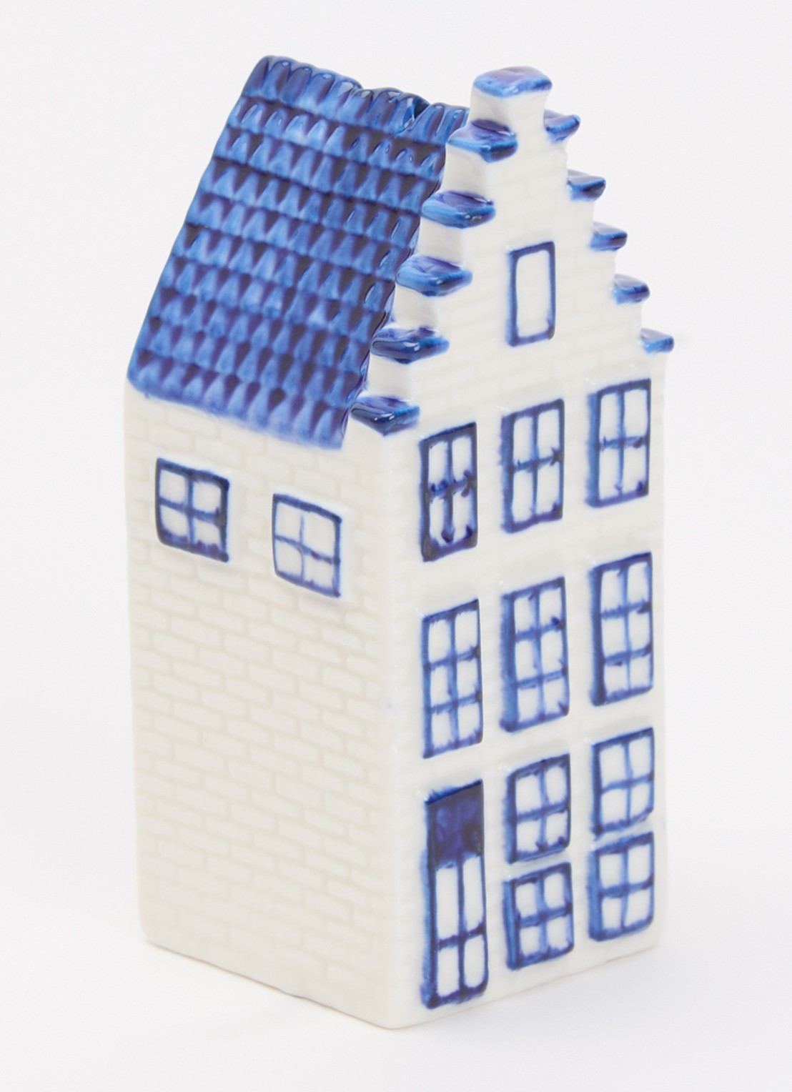 Heinen Delfts Blauw Grachtenhuisjes peper- en zoutstel 2-delig 9 cm - voorkant 2 blauw