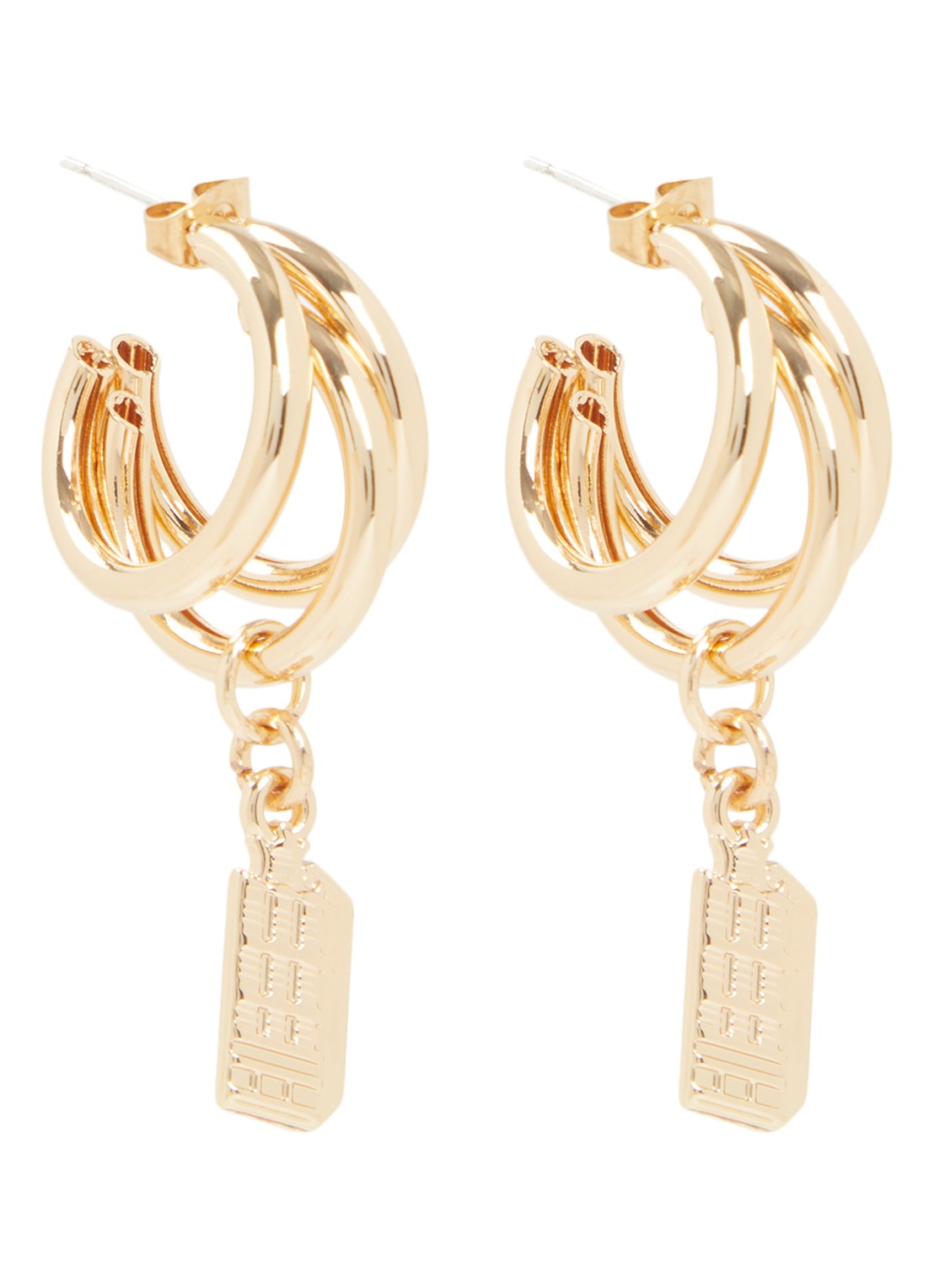 Heinen Delfts Blauw Grachtenpand oorstekers met hanger - voorkant goud