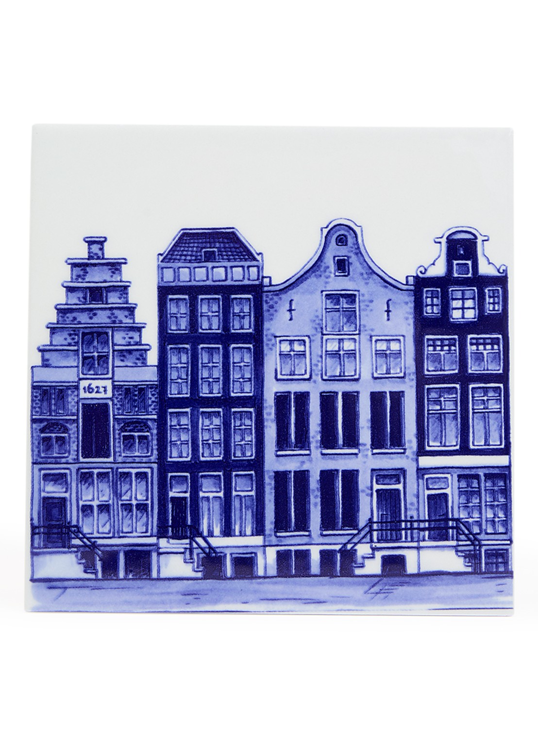 Heinen Delfts Blauw Grachtenpanden wandtegel 13 cm - voorkant blauw