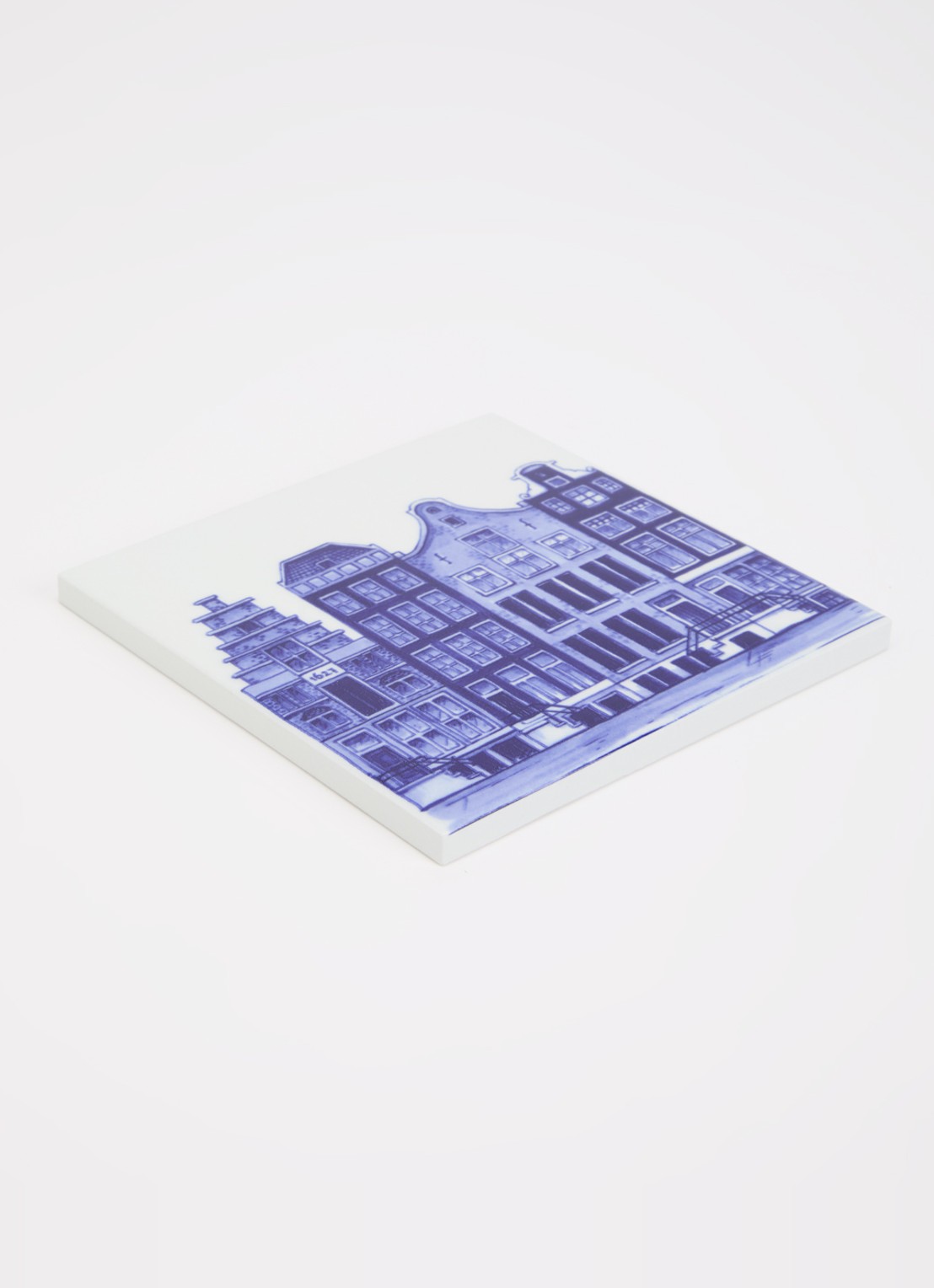 Heinen Delfts Blauw Grachtenpanden wandtegel 13 cm - voorkant 2 blauw