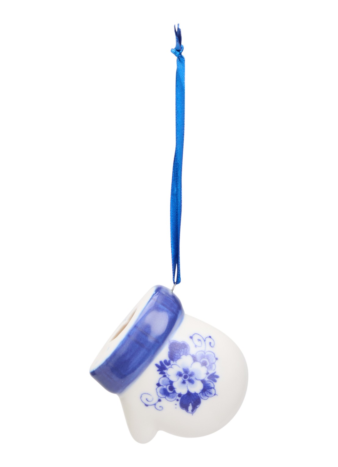 Heinen Delfts Blauw Handschoen kersthanger 5,5 cm - voorkant gebroken wit