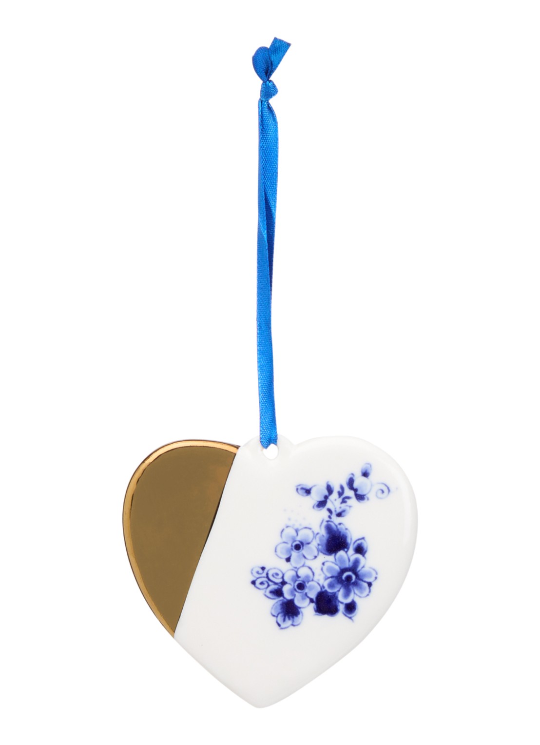Heinen Delfts Blauw Hartje kersthanger 6,5 cm - voorkant multicolor
